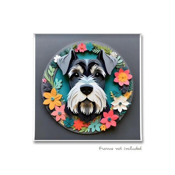 Miniature Schnauzer Papercut Art: 12x12 Gray Dog Pet Portrait Digital Art Print - Picture 2 of 7